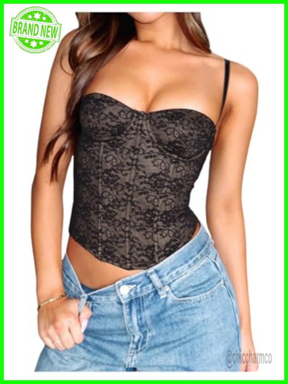 Lace Corset Top Y2k Spaghetti Strap Bustier Crop Cami Slim Fit Party Club